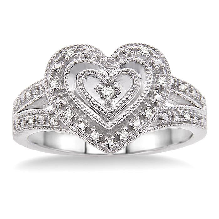 Silver Heart Shape Diamond Fashion Ring
