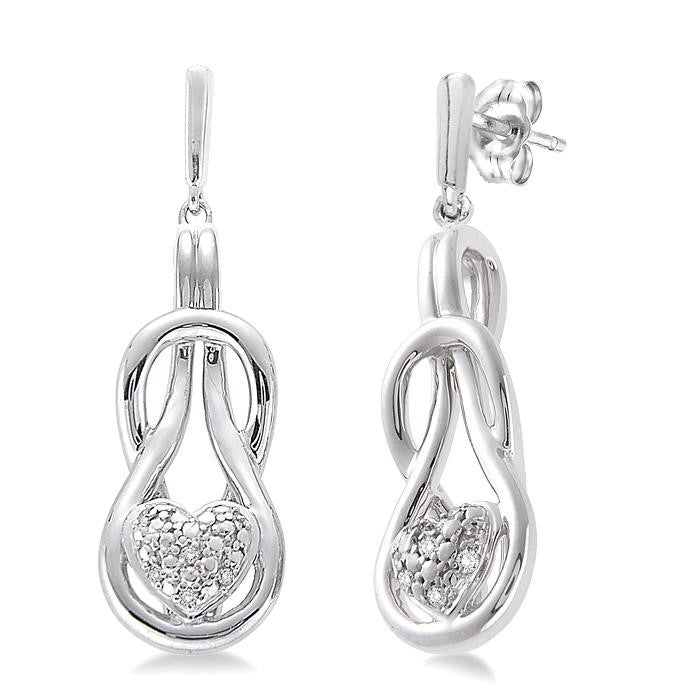 1/50 Ctw Heart Shape Round Cut Diamond Fashion Earrings in Sterling Silver