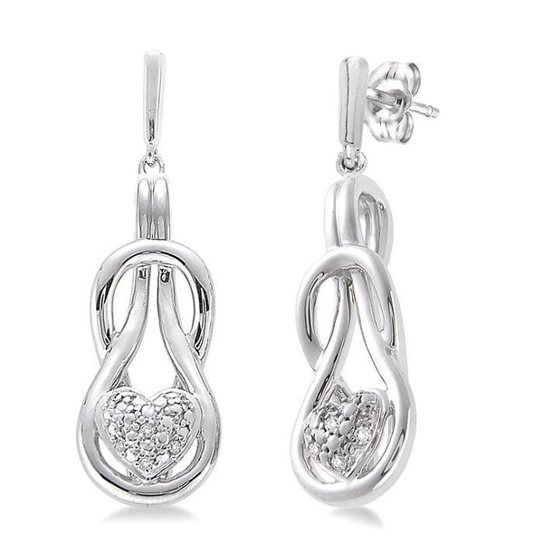 1/50 Ctw Heart Shape Round Cut Diamond Fashion Earrings in Sterling Silver