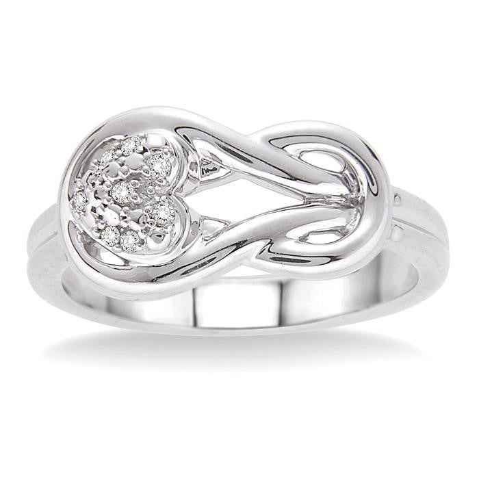 1/50 Ctw Heart Shape Round Cut Diamond Fashion Ring in Sterling Silver