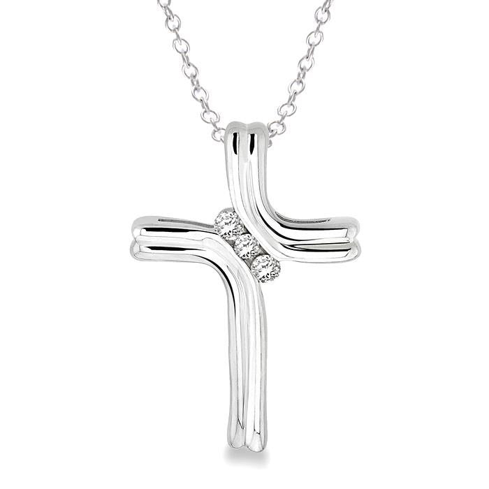 Kalliope Étoile Silver Cross Diamond Fashion Pendant