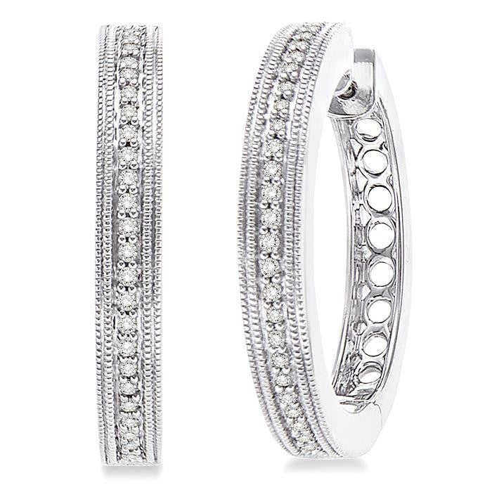 1/4 Ctw Round Cut Diamond Hoop Earrings in Sterling Silver