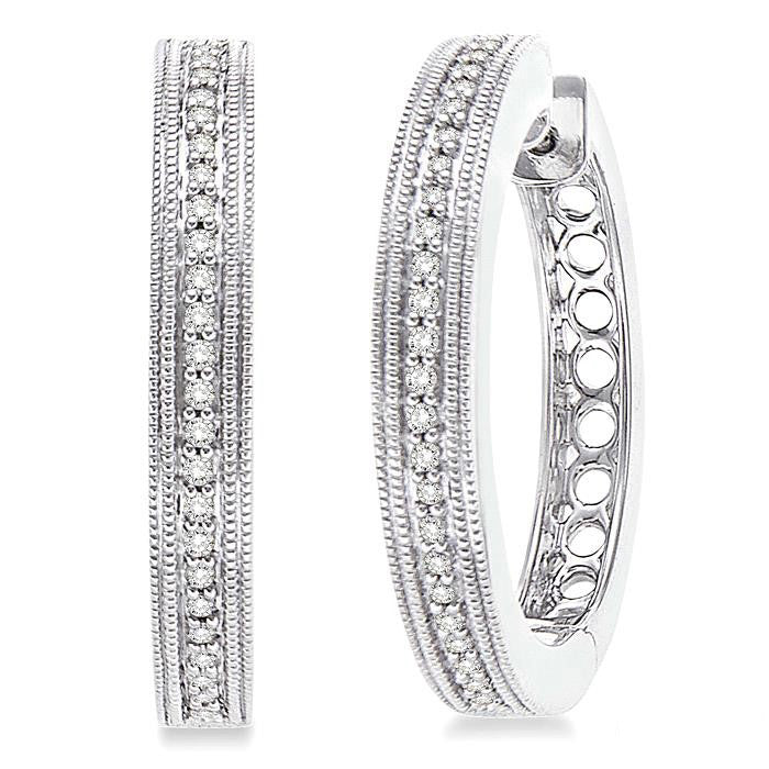 Silver Hoop Diamond Earrings