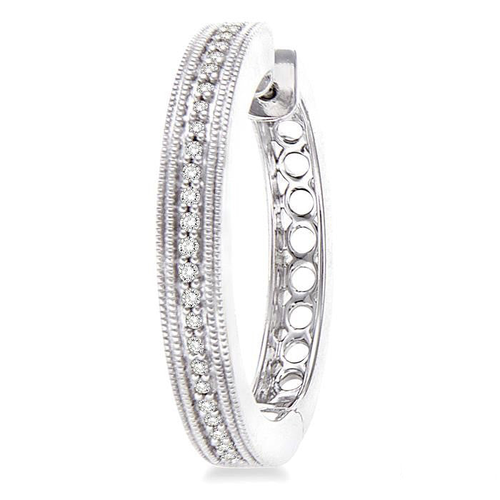 Silver Hoop Diamond Earrings
