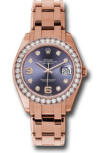 *Pre-Owned* Rolex Everose Gold Datejust Pearlmaster 39 Watch - 36 Diamond Bezel - Aubergine Diamond Dial
