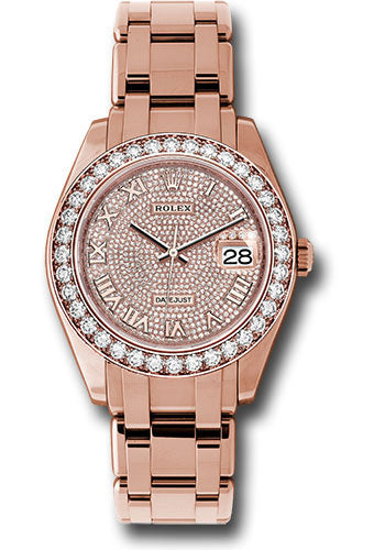 *Pre-Owned* Rolex Everose Gold Datejust Pearlmaster 39 Watch - 36 Diamond Bezel - Diamond Paved Roman Dial