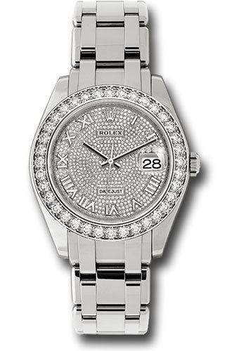 *Pre-Owned* Rolex White Gold Datejust Pearlmaster 39 Watch - 36 Diamond Bezel - Diamond Paved Roman Dial