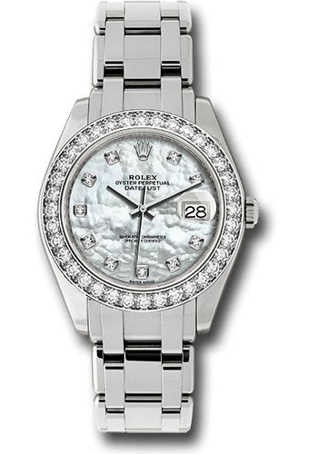 *Pre-Owned* Rolex White Gold Datejust Pearlmaster 39 Watch - 36 Diamond Bezel - White Mother-Of-Pearl Diamond Dial