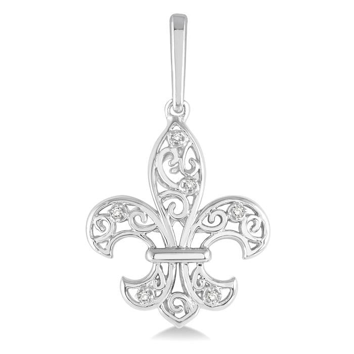 1/20 Ctw Round Cut Diamond Fleur De Lis Earrings in Sterling Silver