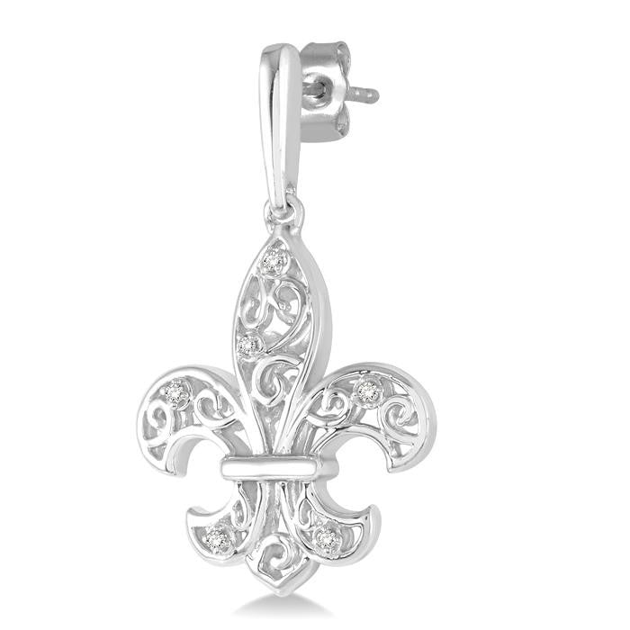 1/20 Ctw Round Cut Diamond Fleur De Lis Earrings in Sterling Silver