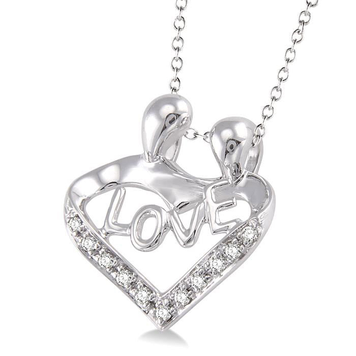 Silver Heart Shape Mom & Child Diamond Fashion Pendant