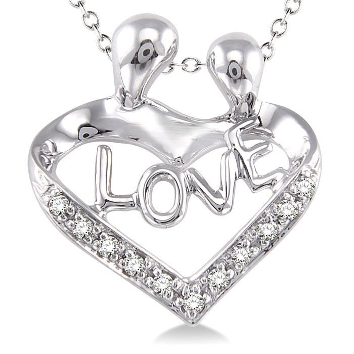 Silver Heart Shape Mom & Child Diamond Fashion Pendant