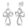 1/20 Ctw Heart Shape Round Cut Diamond Cross Earrings in Sterling Silver