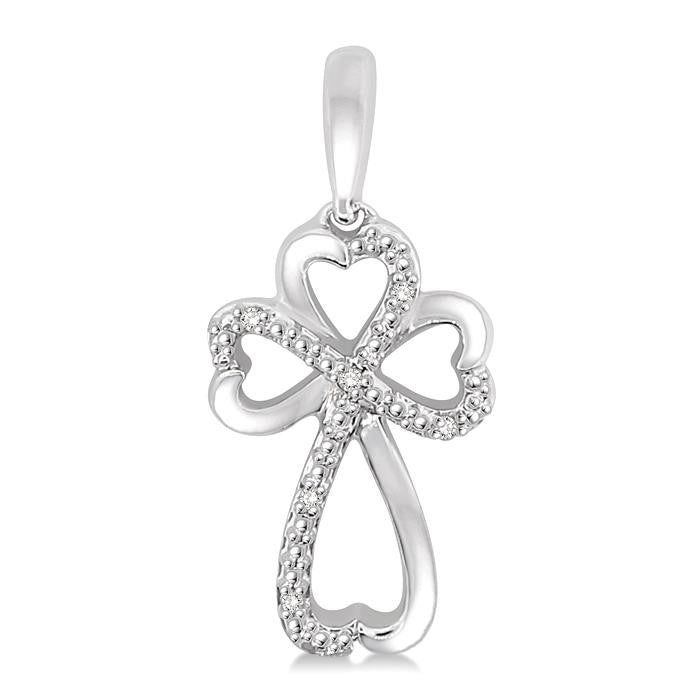 1/20 Ctw Heart Shape Round Cut Diamond Cross Earrings in Sterling Silver