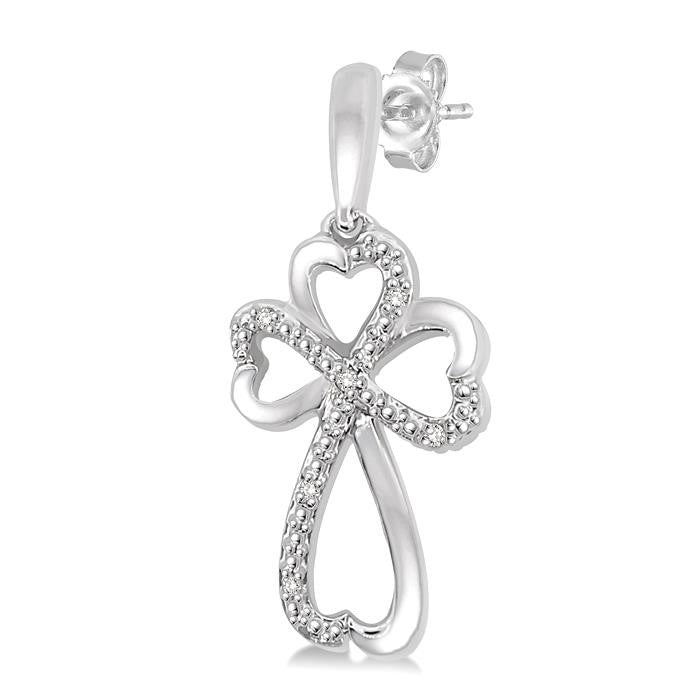1/20 Ctw Heart Shape Round Cut Diamond Cross Earrings in Sterling Silver