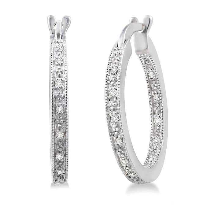 Silver Hoop Diamond Earrings