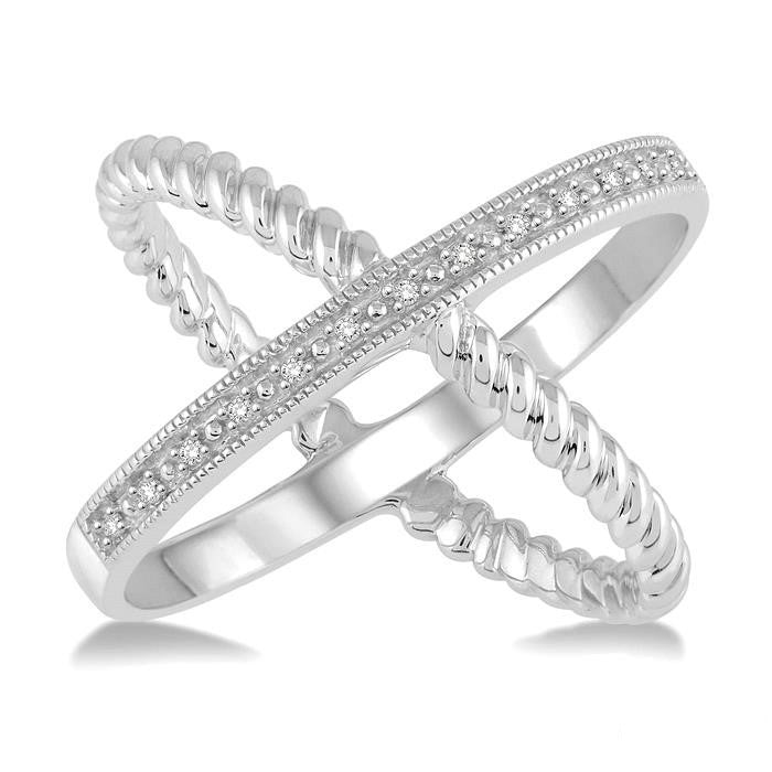 Silver Criss-Cross Diamond Fashion Ring