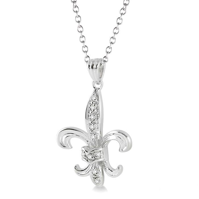 Silver Fleur De Lis Diamond Pendant