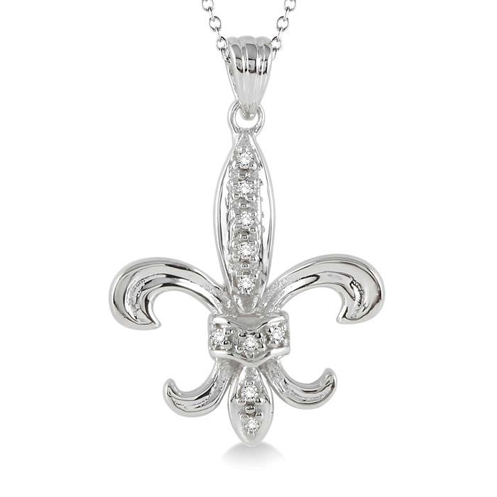 Silver Fleur De Lis Diamond Pendant