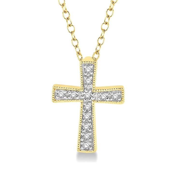 1/20 Ctw Cross Round Cut Diamond Fashion Pendant With Chain in Yellow Gold Vermeil