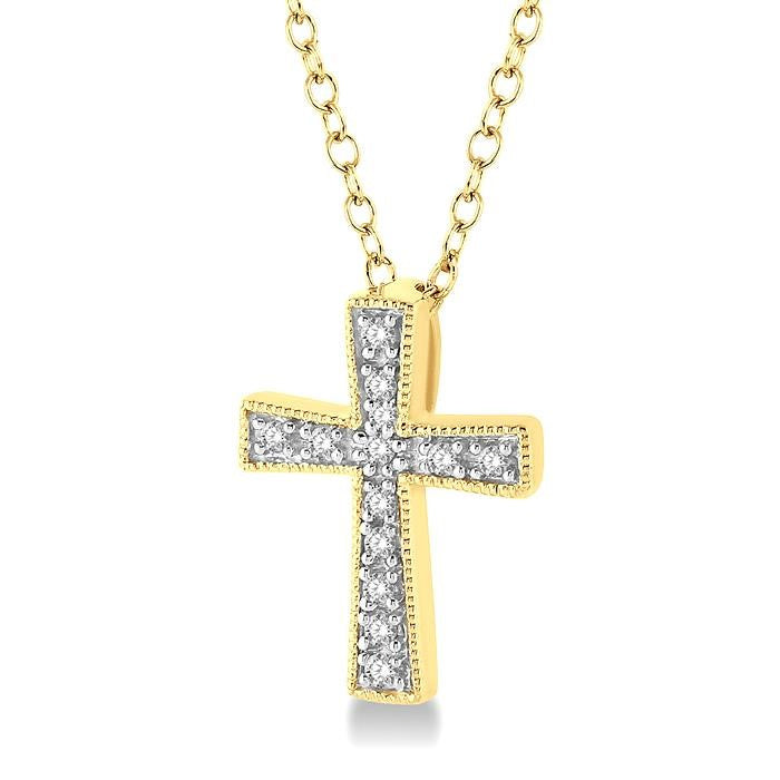 1/20 Ctw Cross Round Cut Diamond Fashion Pendant With Chain in Yellow Gold Vermeil