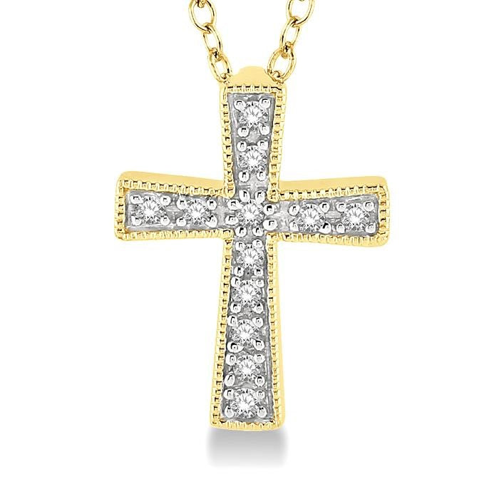 1/20 Ctw Cross Round Cut Diamond Fashion Pendant With Chain in Yellow Gold Vermeil