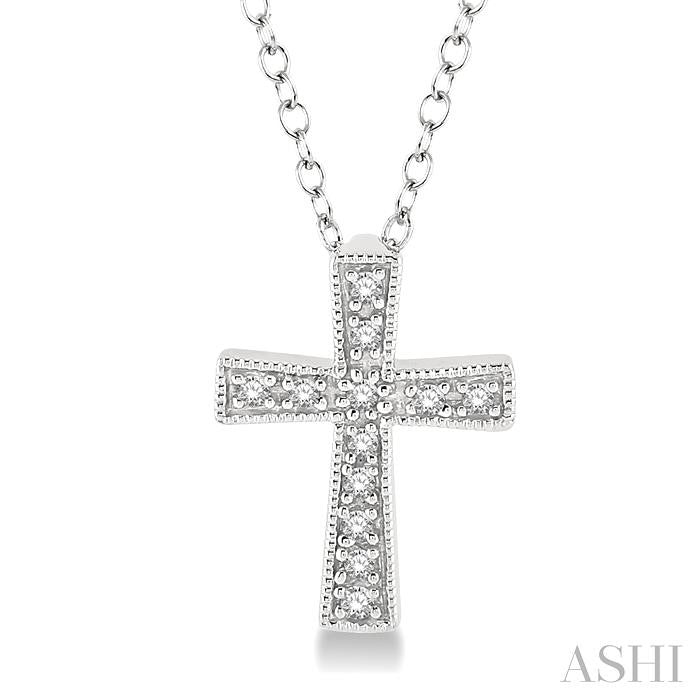 1/20 Ctw Round Cut Diamond Cross Pendant with Chain in Sterling Silver