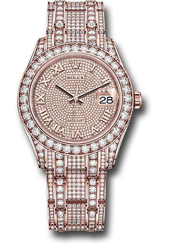*Pre-Owned* Rolex Everose Gold Pearlmaster 39 Watch - Diamond Lugs - Diamond Bezel - 713 Diamond Paved Roman Dial - Diamond Pearlmaster Bracelet