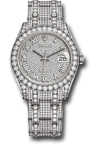 *Pre-Owned* Rolex White Gold Oyster Perpetual Pearlmaster 39 Watch - Diamond Lugs - Diamond Bezel - Diamond Paved Roman Dial - Diamond Paved Bracelet