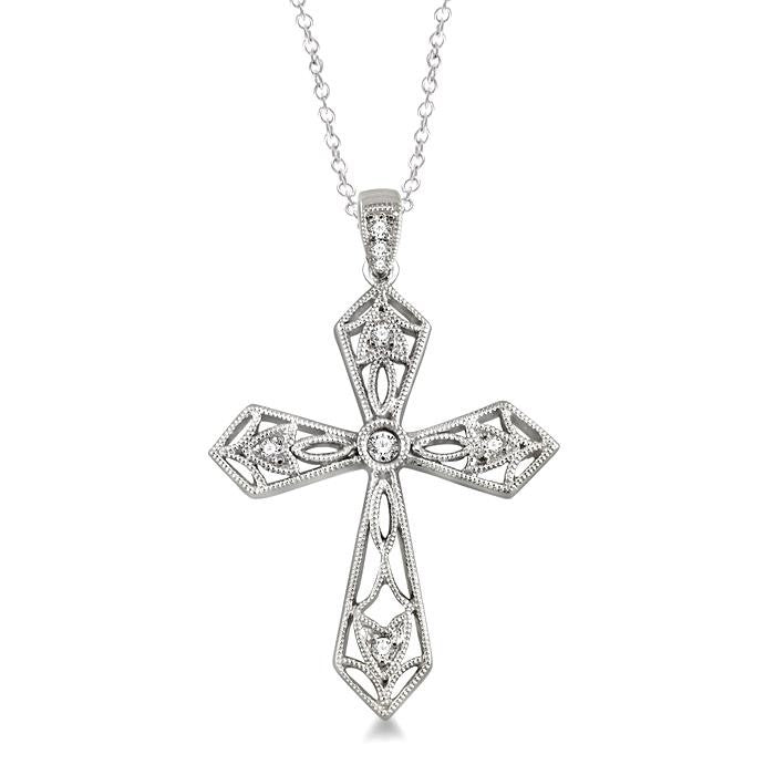 1/20 Ctw Round Cut Diamond Cross Pendant in Sterling Silver with Chain