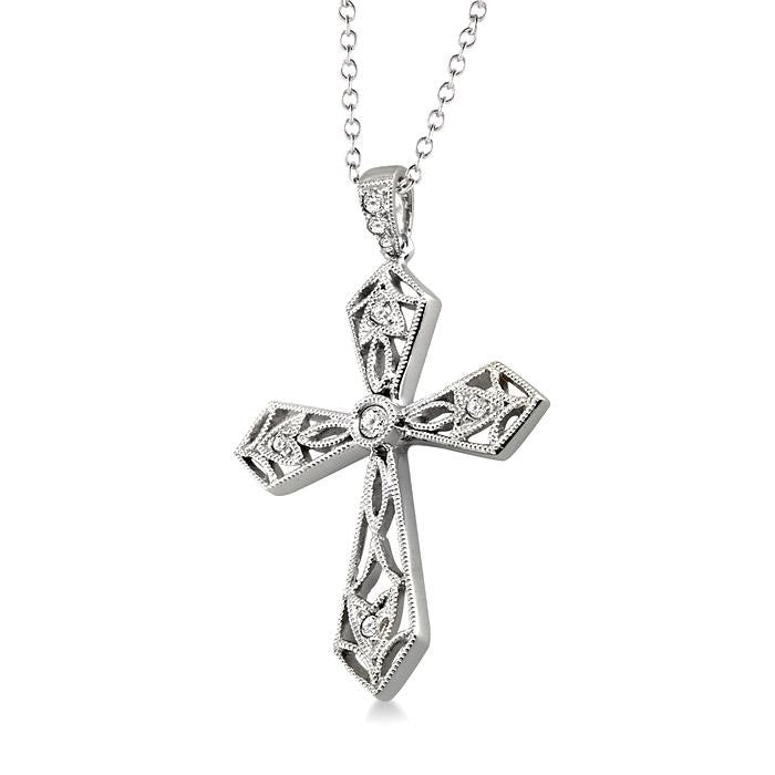 1/20 Ctw Round Cut Diamond Cross Pendant in Sterling Silver with Chain