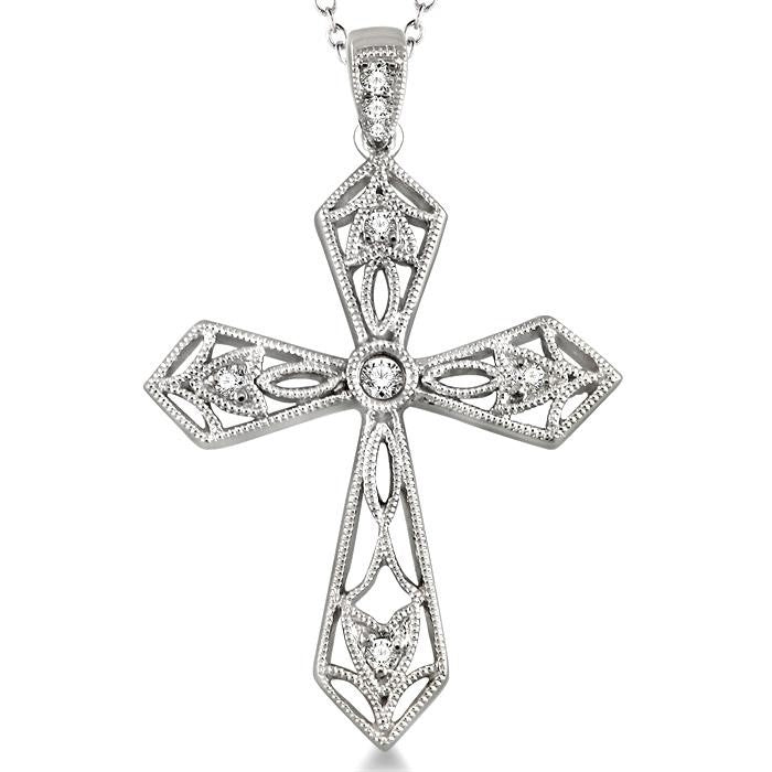 1/20 Ctw Round Cut Diamond Cross Pendant in Sterling Silver with Chain