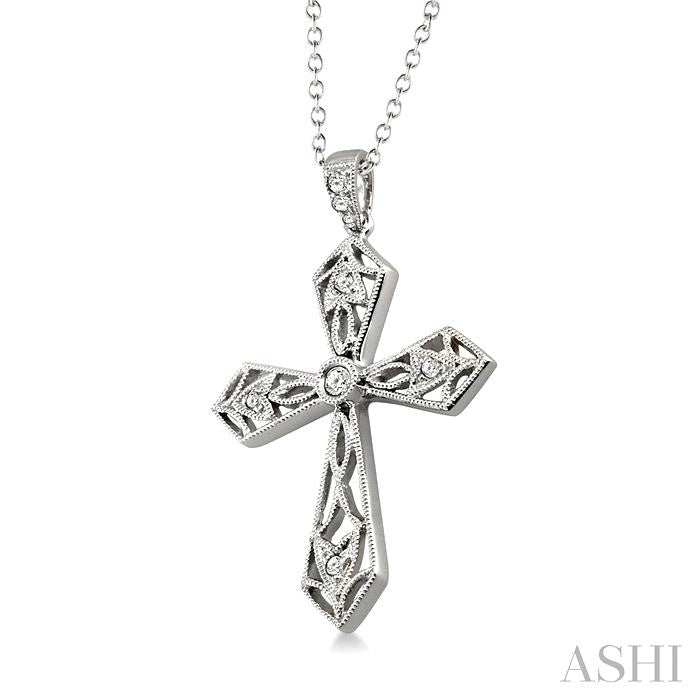 1/20 Ctw Round Cut Diamond Cross Pendant in Sterling Silver with Chain