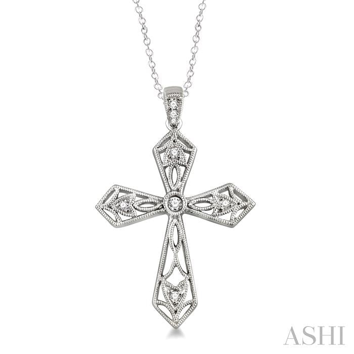 1/20 Ctw Round Cut Diamond Cross Pendant in Sterling Silver with Chain