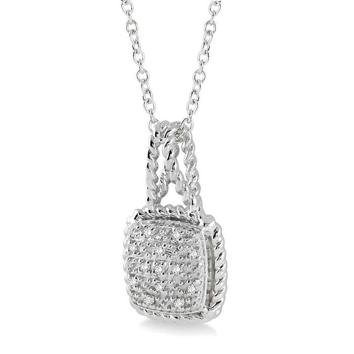 Silver Cushion Shape Diamond Pendant