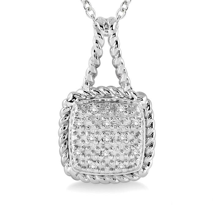 Silver Cushion Shape Diamond Pendant