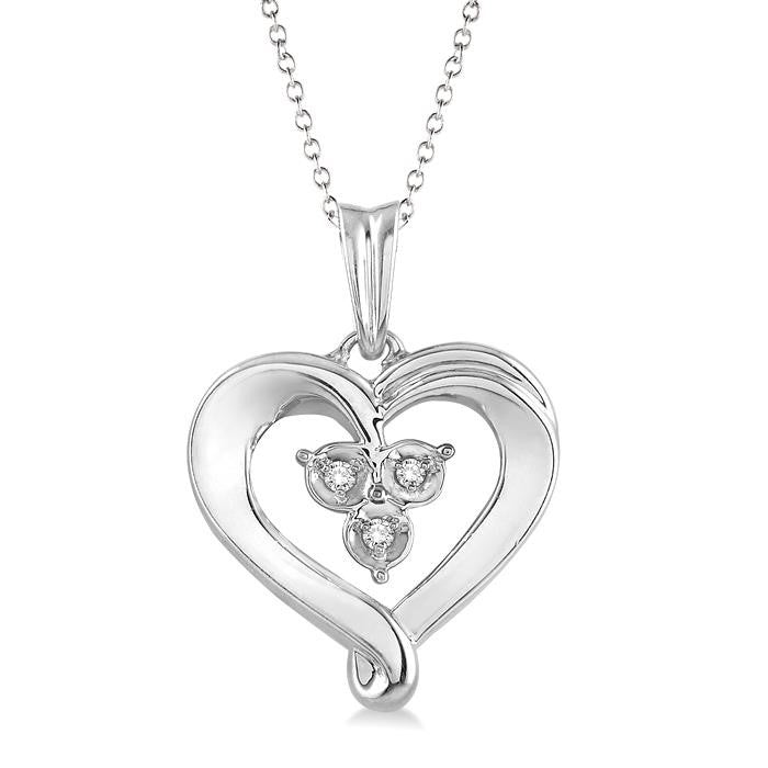 1/50 Ctw Round Cut Diamond Heart Pendant in Sterling Silver with Chain