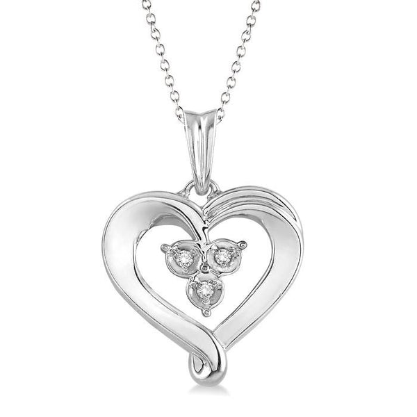 1/50 Ctw Round Cut Diamond Heart Pendant in Sterling Silver with Chain