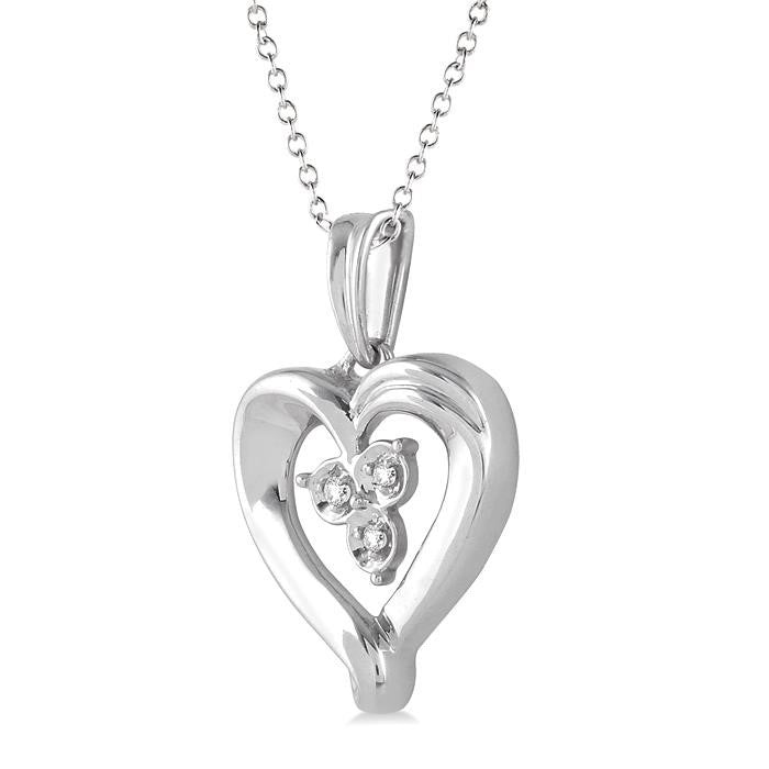 1/50 Ctw Round Cut Diamond Heart Pendant in Sterling Silver with Chain