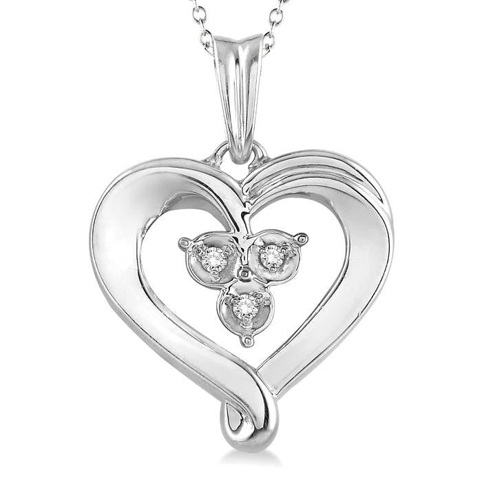 1/50 Ctw Round Cut Diamond Heart Pendant in Sterling Silver with Chain