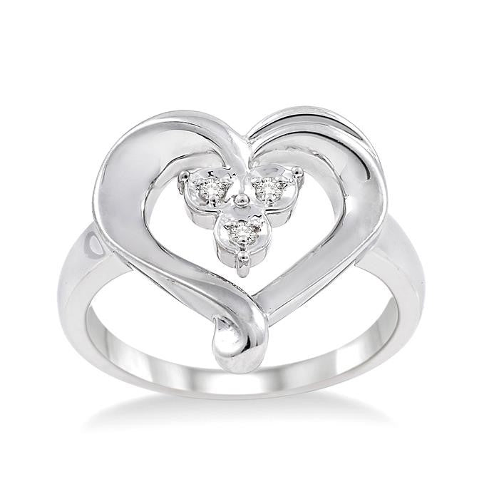 1/50 Ctw Round Cut Diamond Heart Ring in Sterling Silver