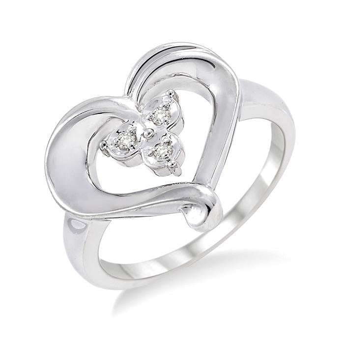 Heart Shape Silver Diamond Fashion Ring