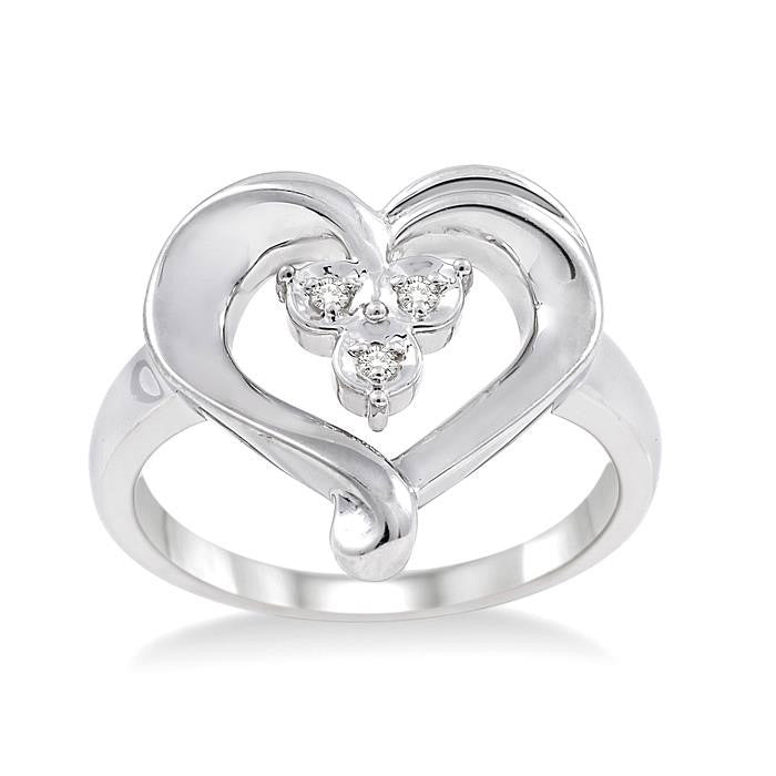 Heart Shape Silver Diamond Fashion Ring