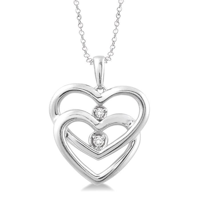 1/20 Ctw Round Cut Diamond Heart Pendant in Sterling Silver with Chain