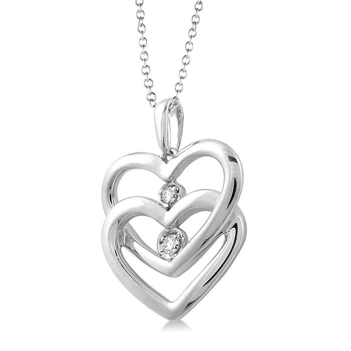 1/20 Ctw Round Cut Diamond Heart Pendant in Sterling Silver with Chain