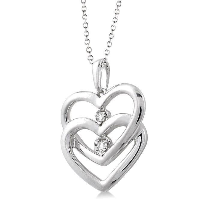 Silver Twin Heart Shape Diamond Fashion Pendant