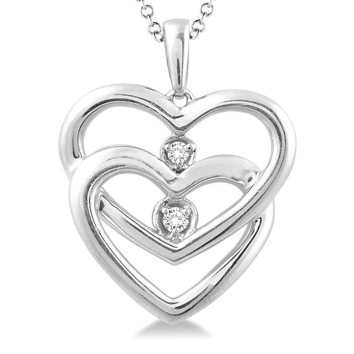 1/20 Ctw Round Cut Diamond Heart Pendant in Sterling Silver with Chain