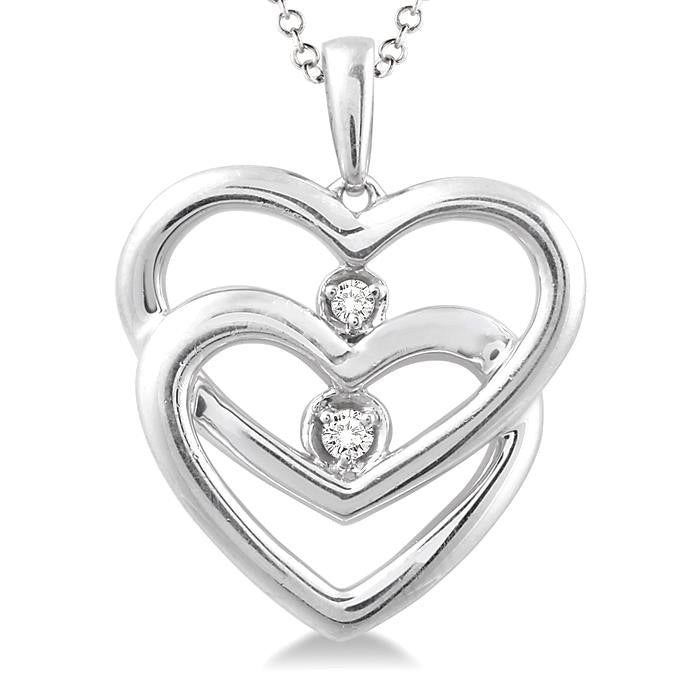 Silver Twin Heart Shape Diamond Fashion Pendant