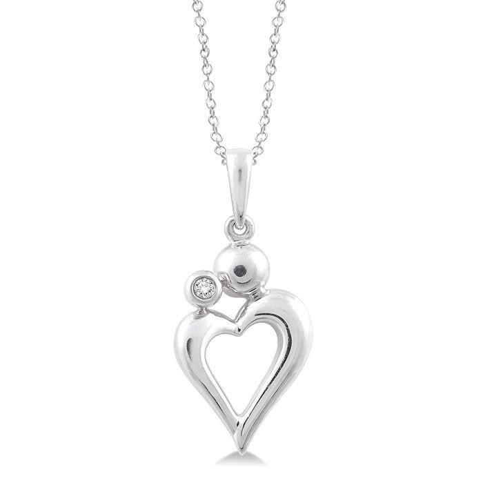 1/50 Ctw Round Cut Diamond Heart Pendant in Sterling Silver with Chain