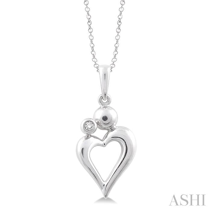 1/50 Ctw Round Cut Diamond Heart Pendant in Sterling Silver with Chain